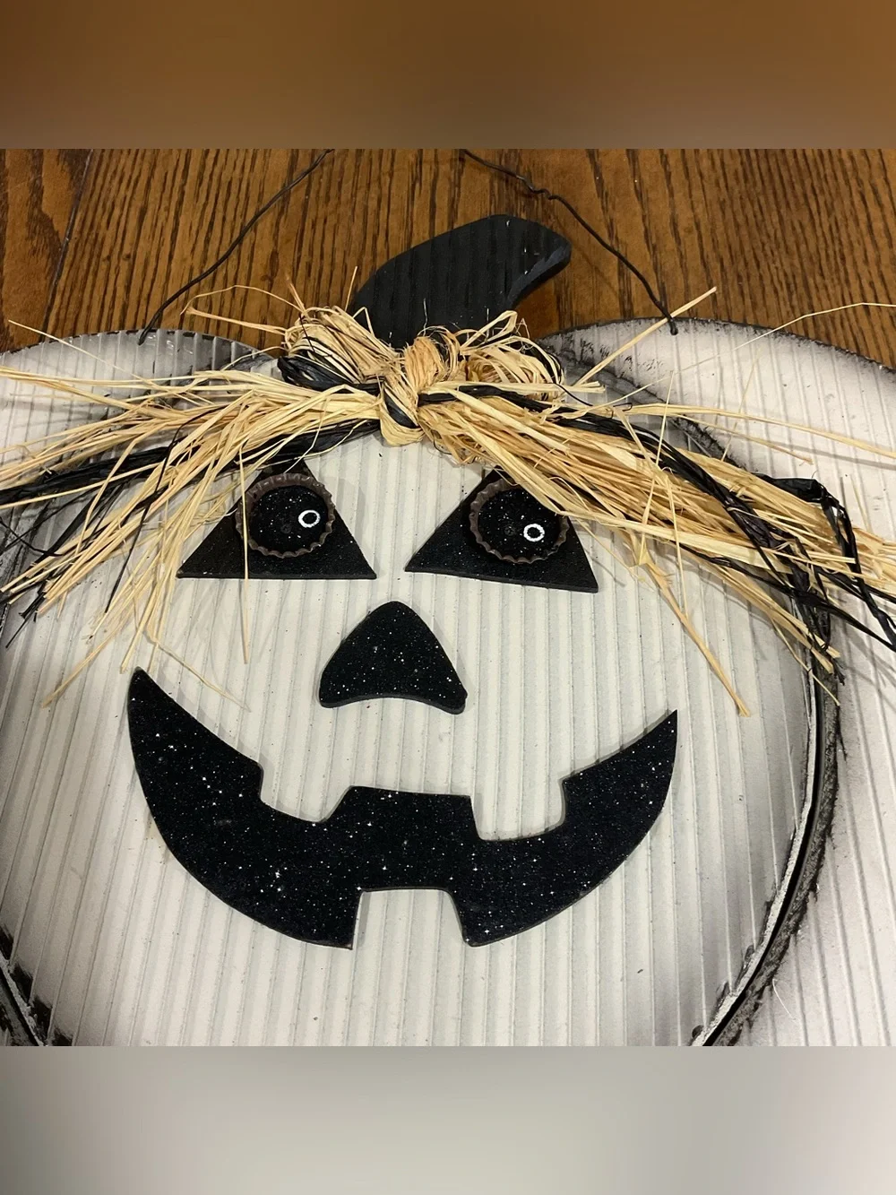 Black and White Pumpkin Wall Accent with Raffia Bow Halloween